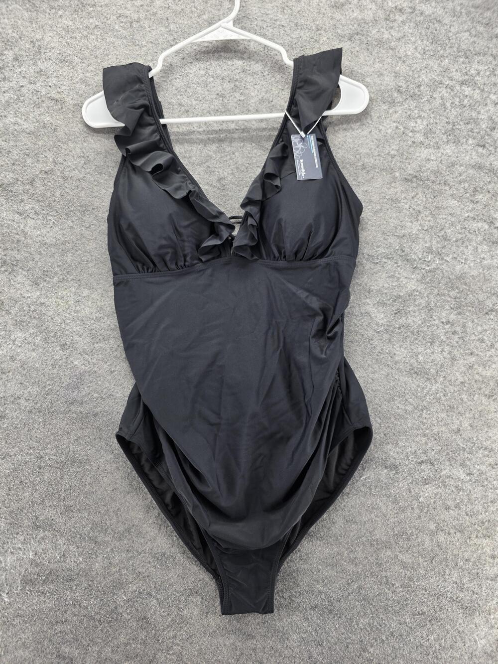 Summer Mae One Piece Womens XL Black Lined Ruffle Drawstring Wide Strap
